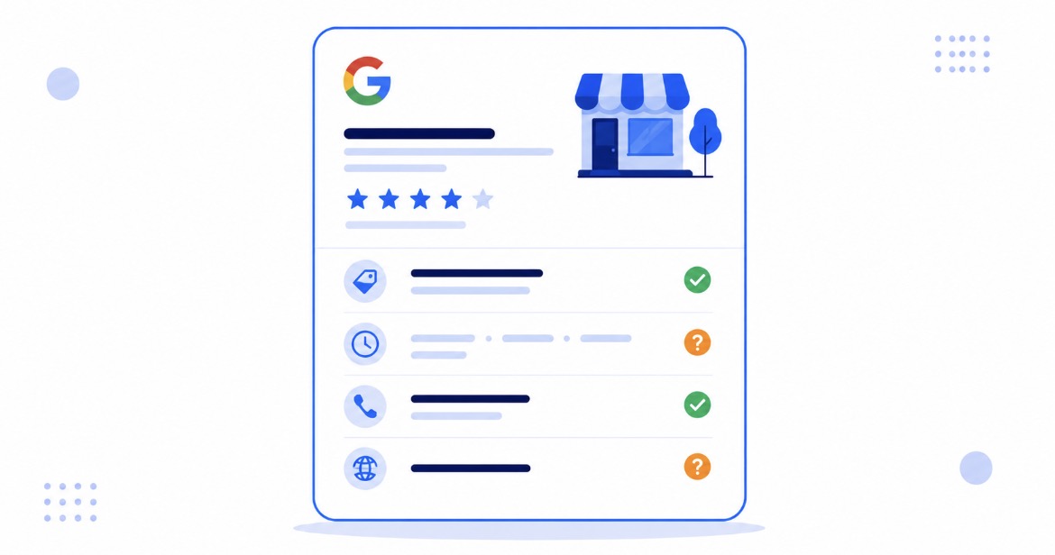 Fiche Google avec des champs complétés et d'autres à vérifier
