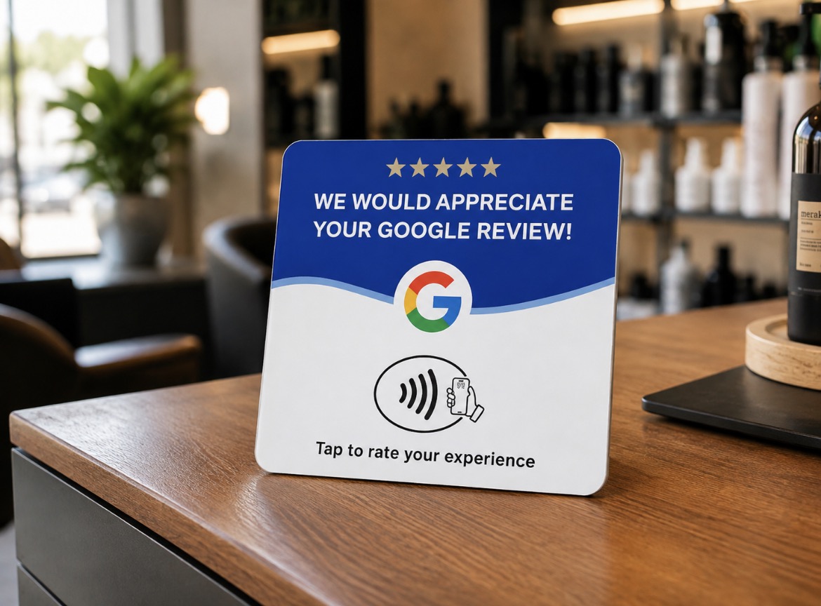 Plaque NFC seule posée sur un comptoir